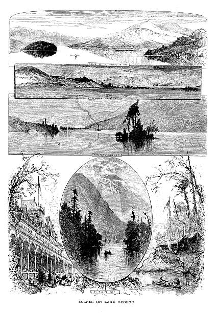 лейк джордж, штат нью-йорк - panoramic great appalachian valley the americas north america stock illustrations