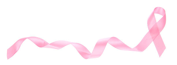 fita de cancro da mama - curled up ribbon isolated on white photography imagens e fotografias de stock