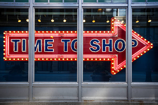 istock Time to shop store retail sign 174947497