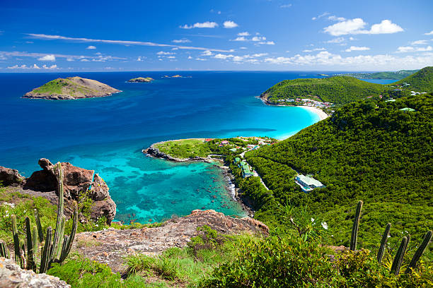 high angle view of Anse des Flamands in St.Barths, FWI stock photo