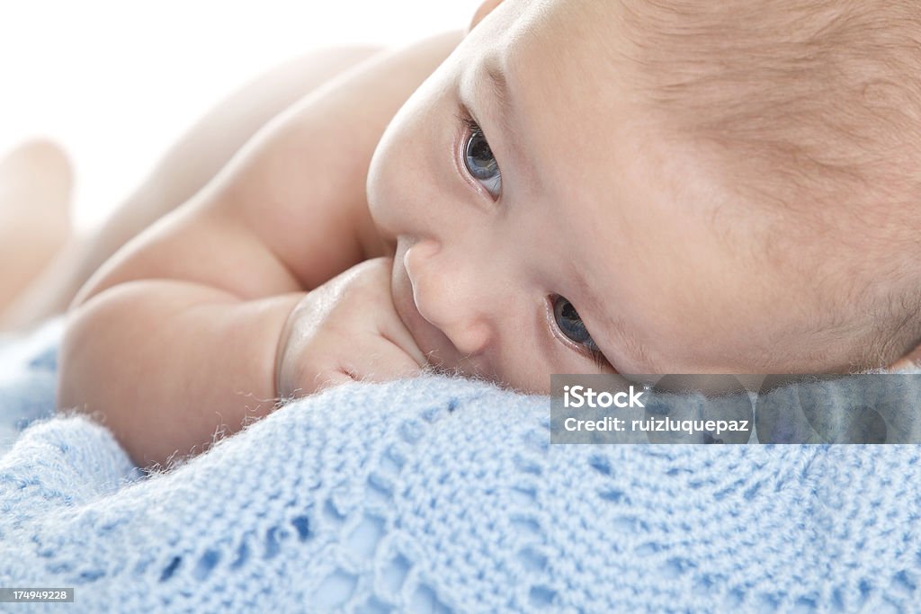 Sweet baby'portrait Beautiful 3 months -old baby at bed 0-11 Months Stock Photo