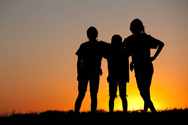 istock Silhouette of Three Teenagers Bonding at Sunset 174949409