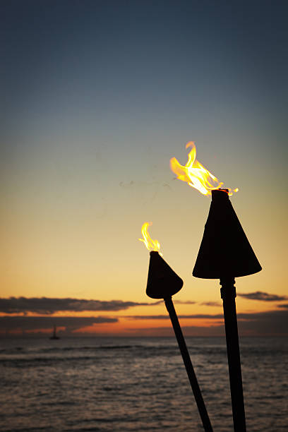 istock Tiki Torch Lamp in Tropical Sunset Vertical 174949872