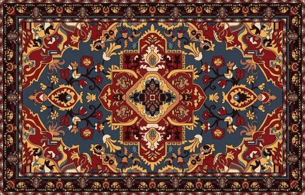 Vector illustration of Colorful ornamental vector design for rug, tapis, yoga mat. Geometric ethnic clipart. Arabian ornamental carpet with decorative elements.Persian carpet,
