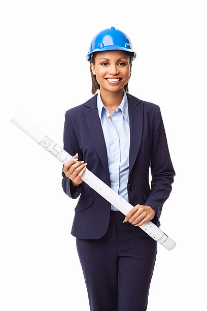 istock Female Architect Holding Blueprint - Isolated 174950525