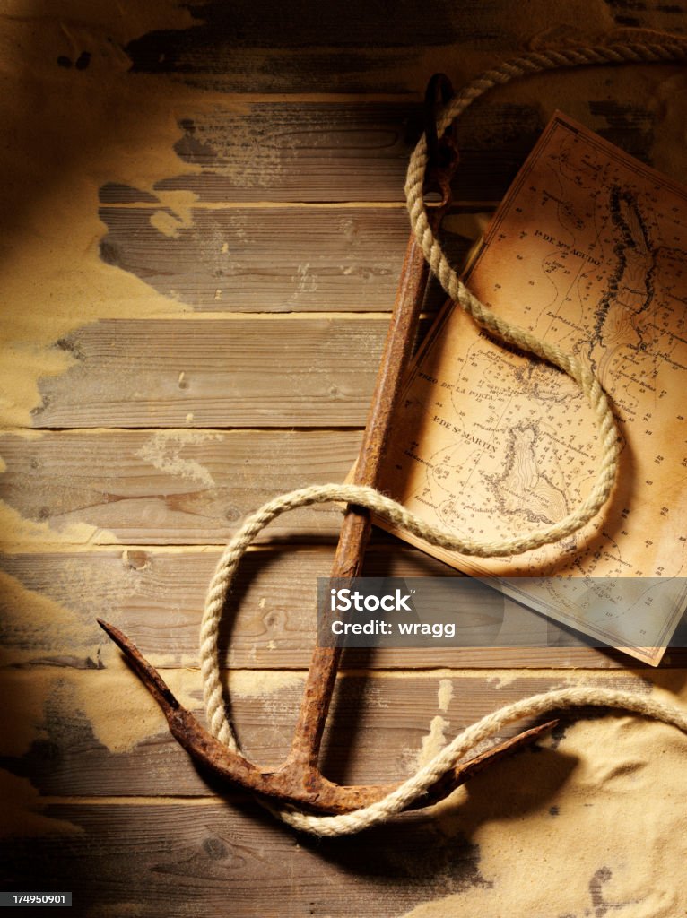 Carte du trésor avec sable et des navires Rouille - Photo de Ancre libre de droits