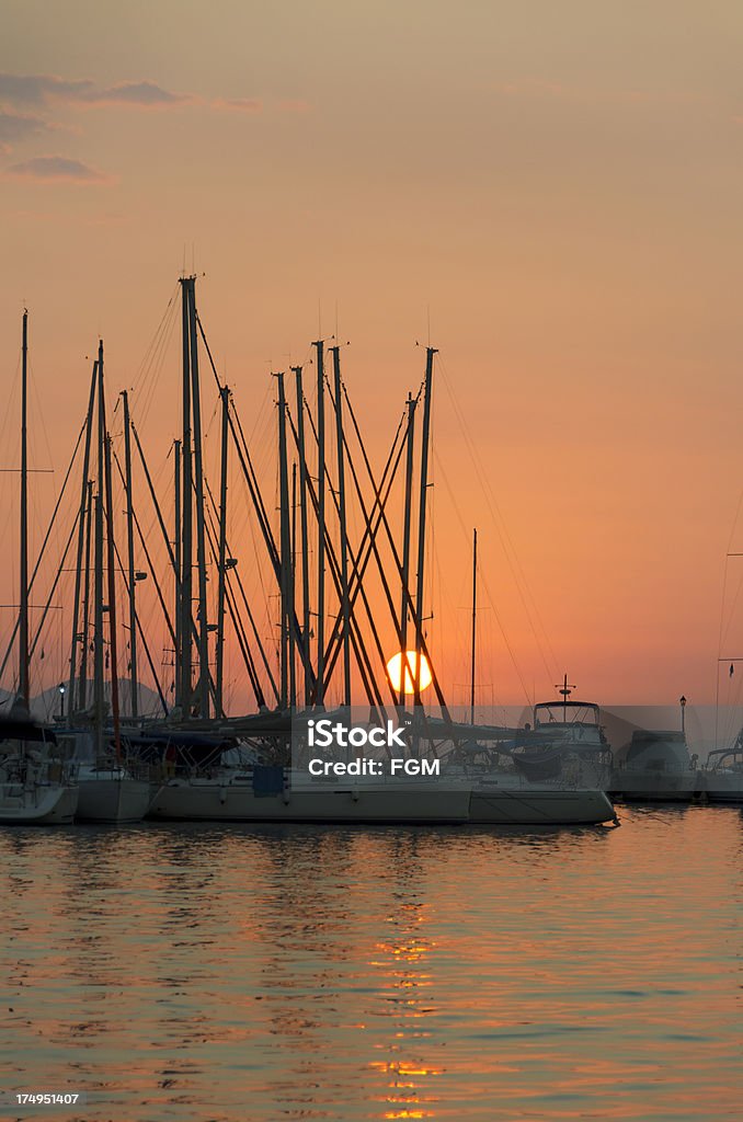 Harbour Sunset Crowded Greek harbour at sunset Dusk Stock Photo