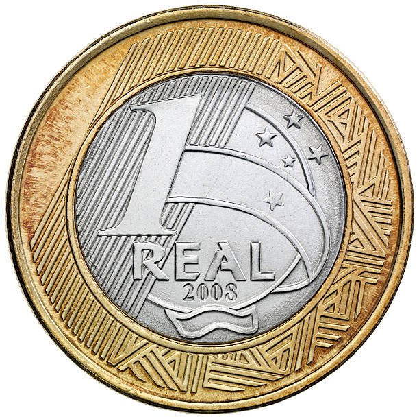 rückseite des brasilianischen eine real münze - einzelner gegenstand stock-fotos und bilder
