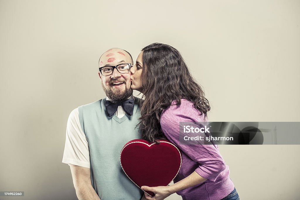 Umorismo bacio di San Valentino - Foto stock royalty-free di Baciare