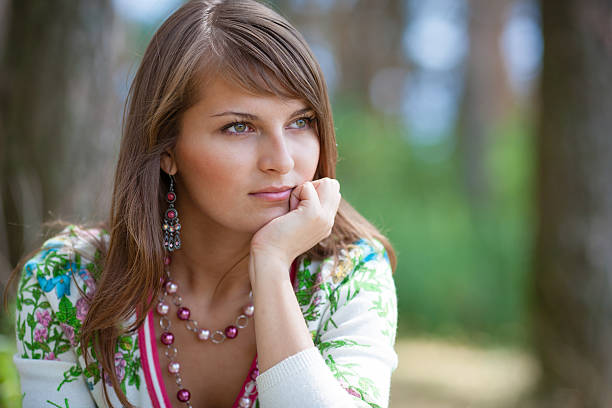 Oriental vintage fashion portrait of a young woman, taken in the magic hour, as the sun sets and 