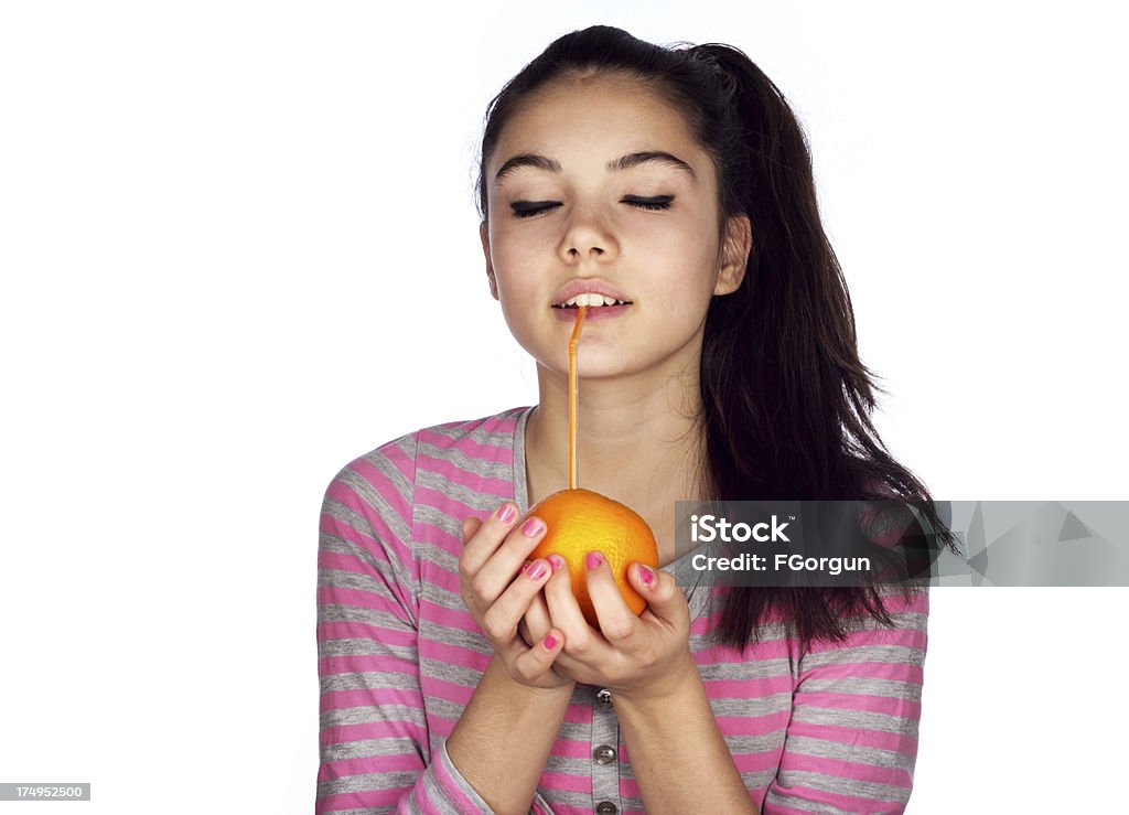 Adolescente beber orgânico, suco de laranja - Foto de stock de Perfumado royalty-free
