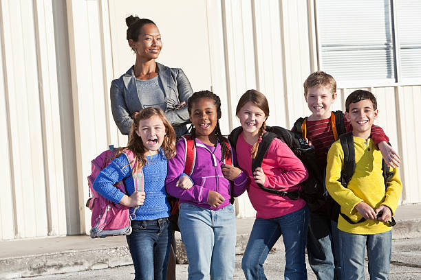 istock Teacher with group of elementary school children 174952530