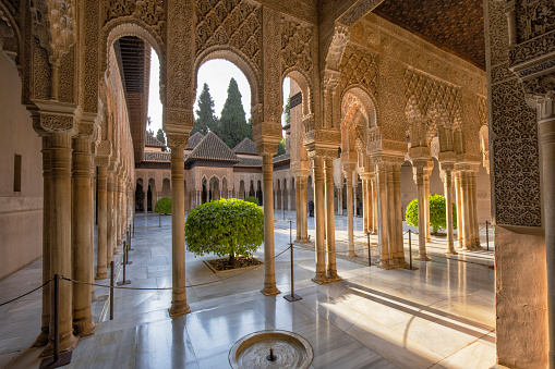 Court of the Lions in Nasrid Palaces of the Alhambra, Granada, Spain