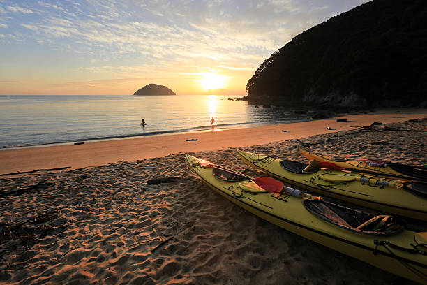 wschód słońca w abel tasman national park, nowa zelandia - abel tasman national park zdjęcia i obrazy z banku zdjęć