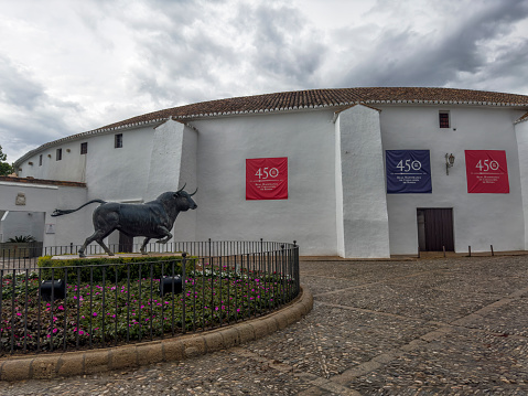 Bull statue in front of Plaza de Toros, Ronda, Spain