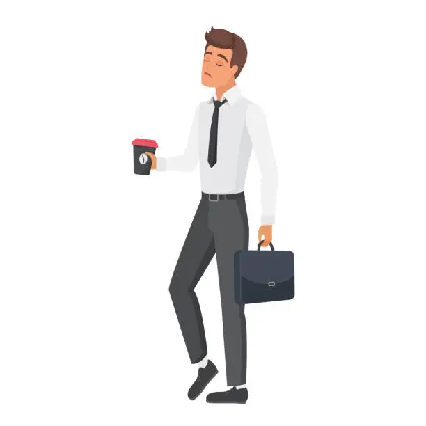 Vector illustration of Male office manager with coffee
