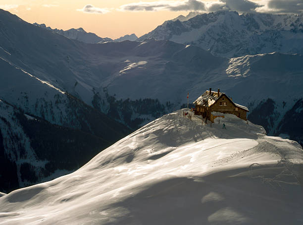 Swiss mountain ski lodge, Verbier, Switzerland stock photo