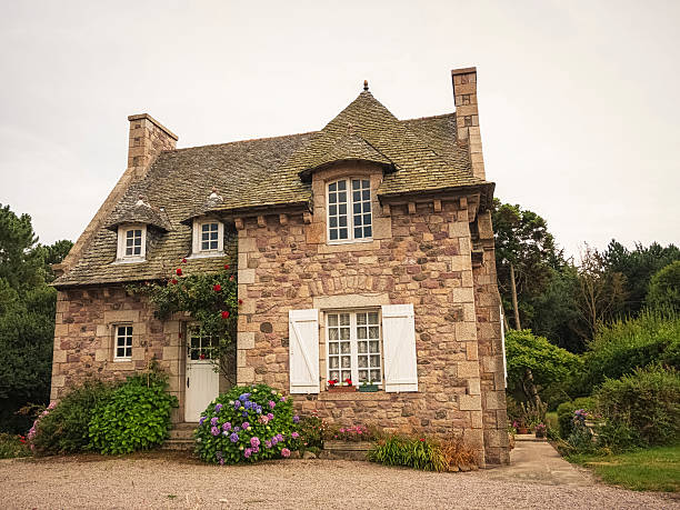 Traditional house in Brittany, France stock photo