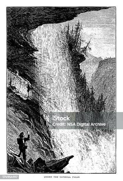 Под Водопад Катерскилл Катскильские Горы Ньюйорк — стоковая векторная графика и другие изображения на тему XIX век
