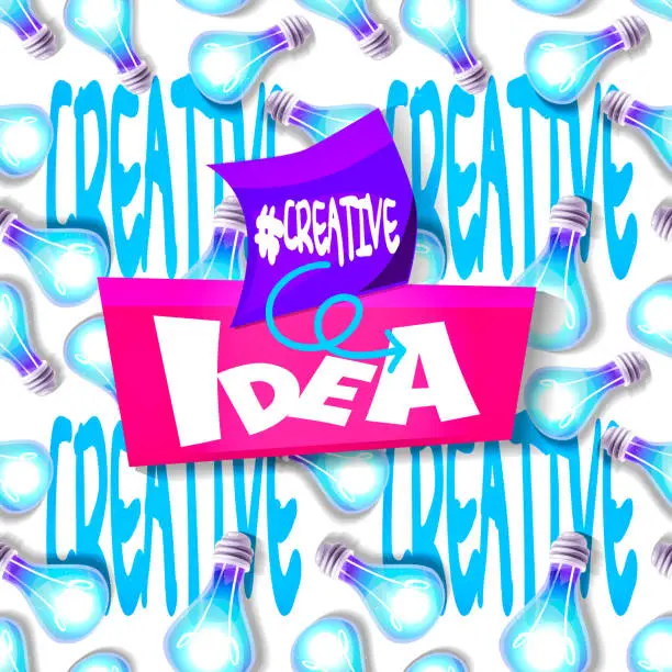Vector illustration of Creativity and ideas concept in cartoon style. Light bulbs with creative text on a white background. Stylish creative vector banner.