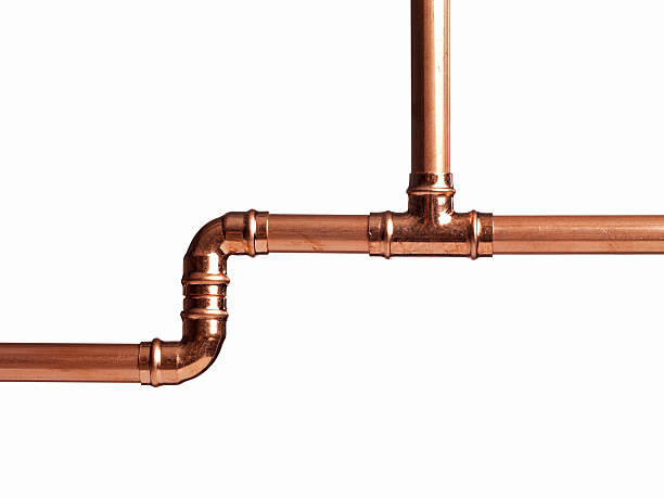 Copper Pipe Branch Soldered copper pipe isolated on white copper pipe stock pictures, royalty-free photos & images