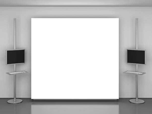 istock A huge white screen beside two monitor screens with keyboard 174955706