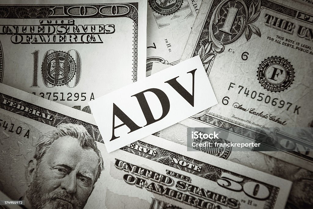 Mucchio di dollari USA con testo anticipato - Foto stock royalty-free di Abbondanza