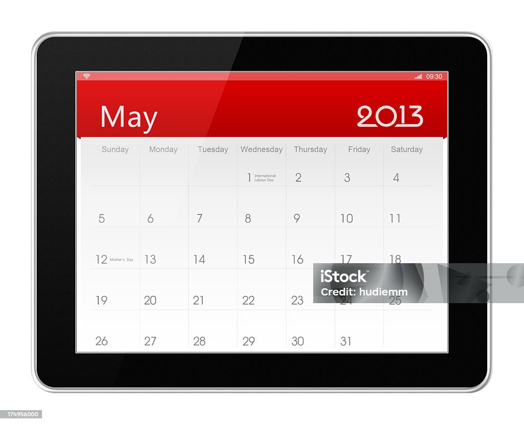 Mai 2013 calendrier sur Tablette numérique - Photo de 2013 libre de droits