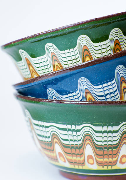 쌓다 of 그릇 - bowl dishware earthenware hand colored 뉴스 사진 이미지