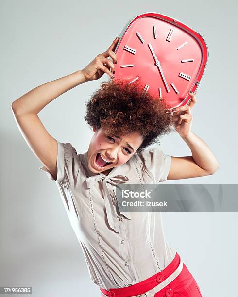 Gril With Red Clock Stock Photo - Download Image Now - Bad News, Shock, Clock