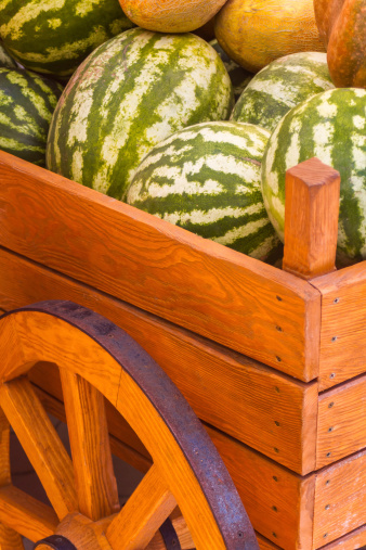 Wooden cart with watermelons