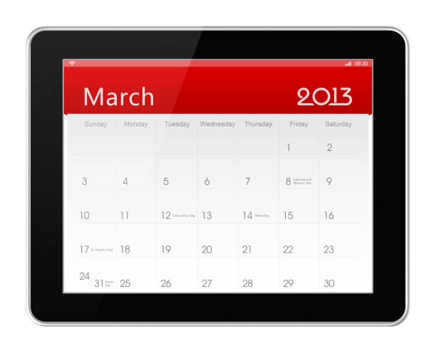 March 2013 Calender on digital tablet isolated on white background