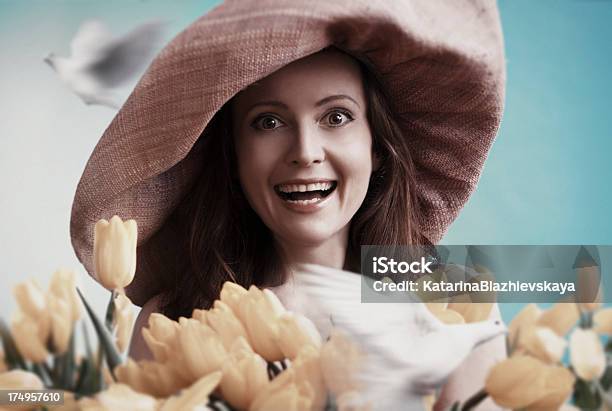 Spring Happy Portrait Stock Photo - Download Image Now - Bouquet, Humor, One Woman Only