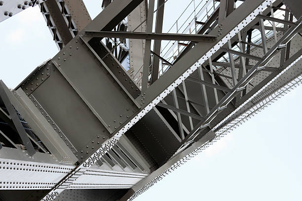 istock Low angle view of gigantic steel structure under bridge 174957735
