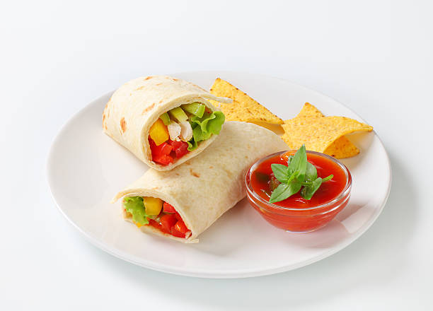 istock mexican fajitas (tortilla wraps) on a white plate 174958023