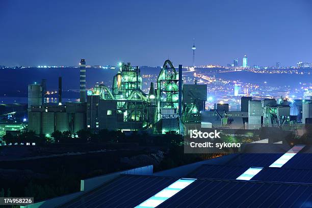 The Night Wiev Of Nuclear Reactor Stock Photo - Download Image Now - Building Exterior, Night, Nuclear Power Station