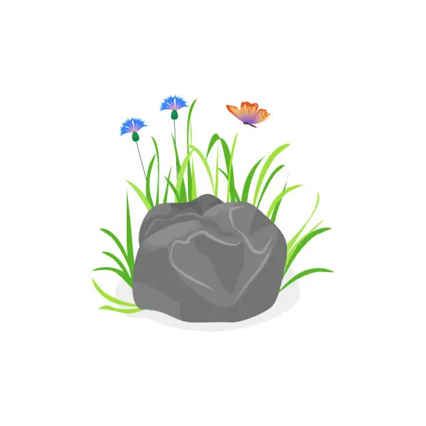 Vector illustration of Stone with flowers