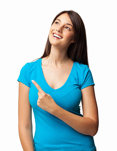 istock Cute Woman Pointing Upwards - Isolated 174958827