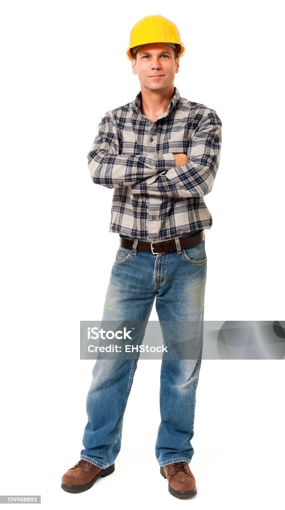 Construction Contractor Carpenter Isolated on White Background Adult Stock Photo