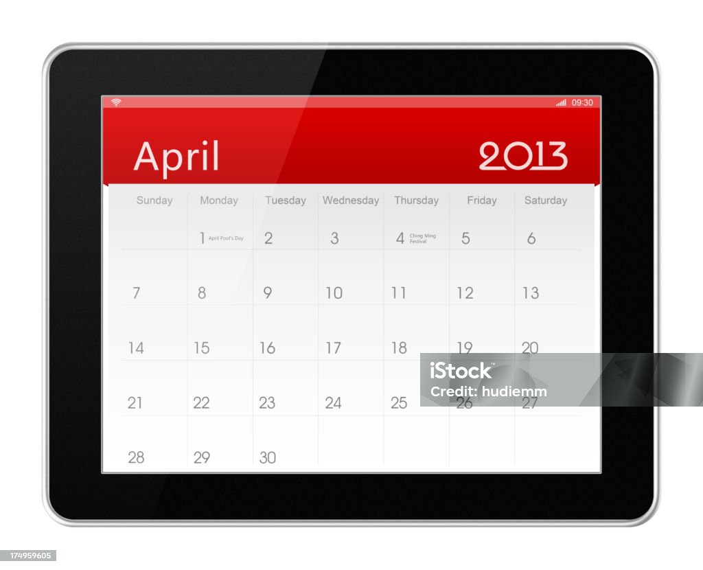 April 2013 Calender on digital tablet April 2013 Calender on digital tablet (clipping path) isolated on white 2013 Stock Photo