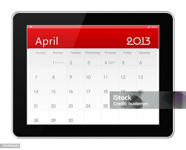 April 2013 Calender On Digital Tablet Stock Photo - Download Image Now - 2013, Annual Event, April