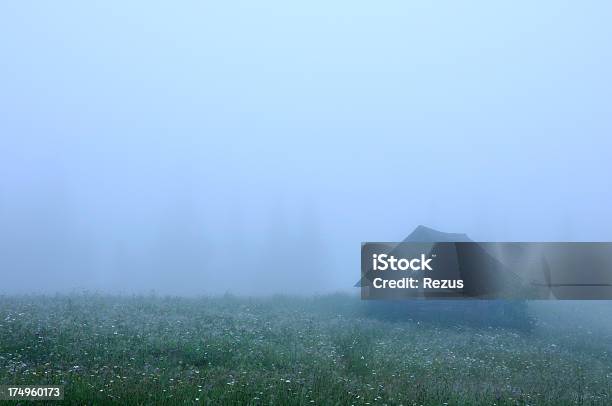 Old Wooden Hut In Blue Misty Twilight Stock Photo - Download Image Now - Cottage, Farm, Hut