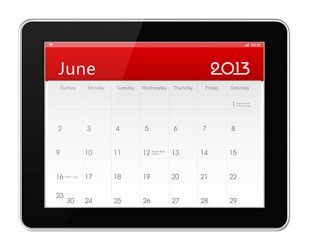 juin 2013 calendrier sur tablette numérique - calendar 2013 digital tablet note pad photos et images de collection