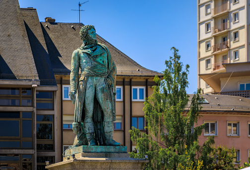 1840 statue of General Kleber on Place Kleber square, ornate buildings in the background, Grande Ile, the historic center of Strasbourg, Alsace France