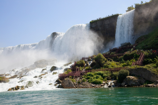 Niagara Falls (American Falls and Bridal Veil Falls) from tourist boat on Niagara River