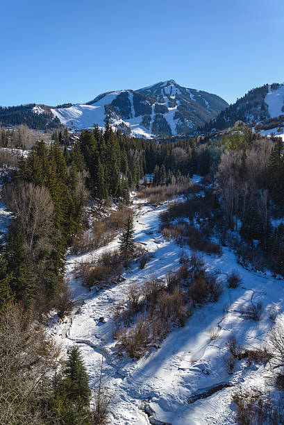 aspen highlands área de esqui paisagem de inverno - aspen highlands imagens e fotografias de stock