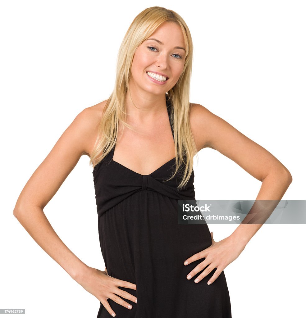 Smiling Young Woman With Hands On Hips Portrait of a young woman, isolated on a white background. 20-29 Years Stock Photo