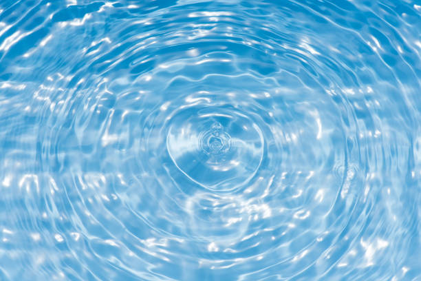 istock Defocus blurred transparent blue colored clear calm water surface texture with splashes reflection. Trendy abstract nature background. Water waves in sunlight with copy space. Blue watercolor shine. 1749635287