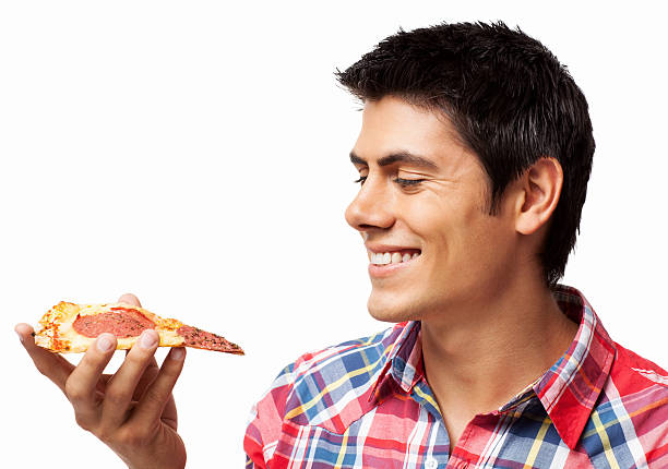 istock Man Looking At Slice Of Pepperoni Pizza - Isolated 174963706