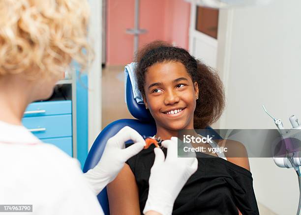 Adolescente Africano Visita Ambulatorio Dentistico - Fotografie stock e altre immagini di Apparecchio ortodontico - Apparecchio ortodontico, Dentista, Accudire